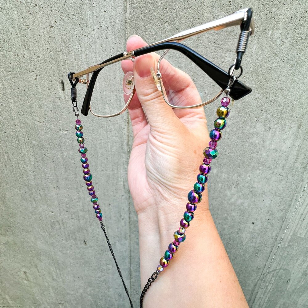 Iridescent Beaded Eyeglass Chain Rainbow Crystal Glasses Holder - Picture 2 of 9